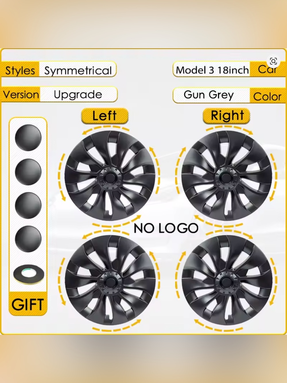 18" Tesla Model 3 Uberturbine Wheel Covers - Set of 4